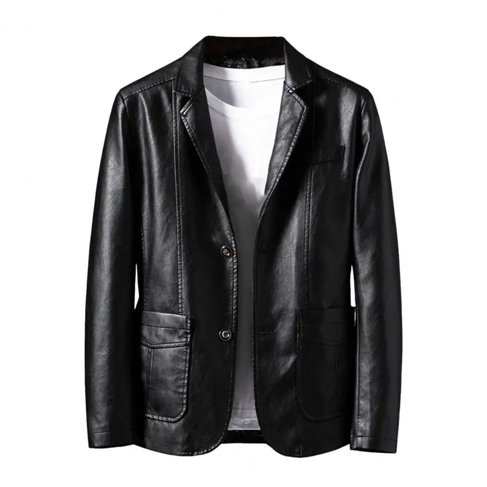 

Faux Leather Jacket for Men Lapel Long Sleeve Single Breasted Coat Loose Solid Color Autumn Winter Leather Outwear