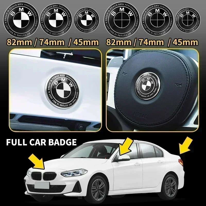 

1pcs black white 45mm 74mm 82mm All black Car Front Hood Emblem Rear Badge for BMW E43 E52 E53 E63 E64 E93 E94 E87 F10 F20