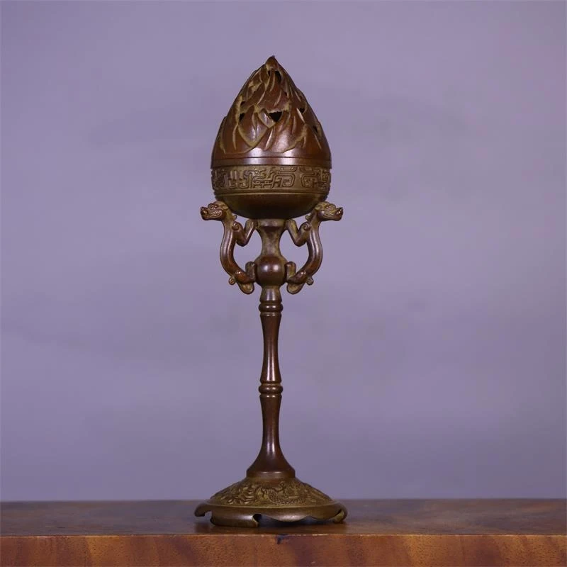 Brass Dragon and Phoenix Boshan for Home Use, Indoor with Lid, Sandalwood Burner, Incense