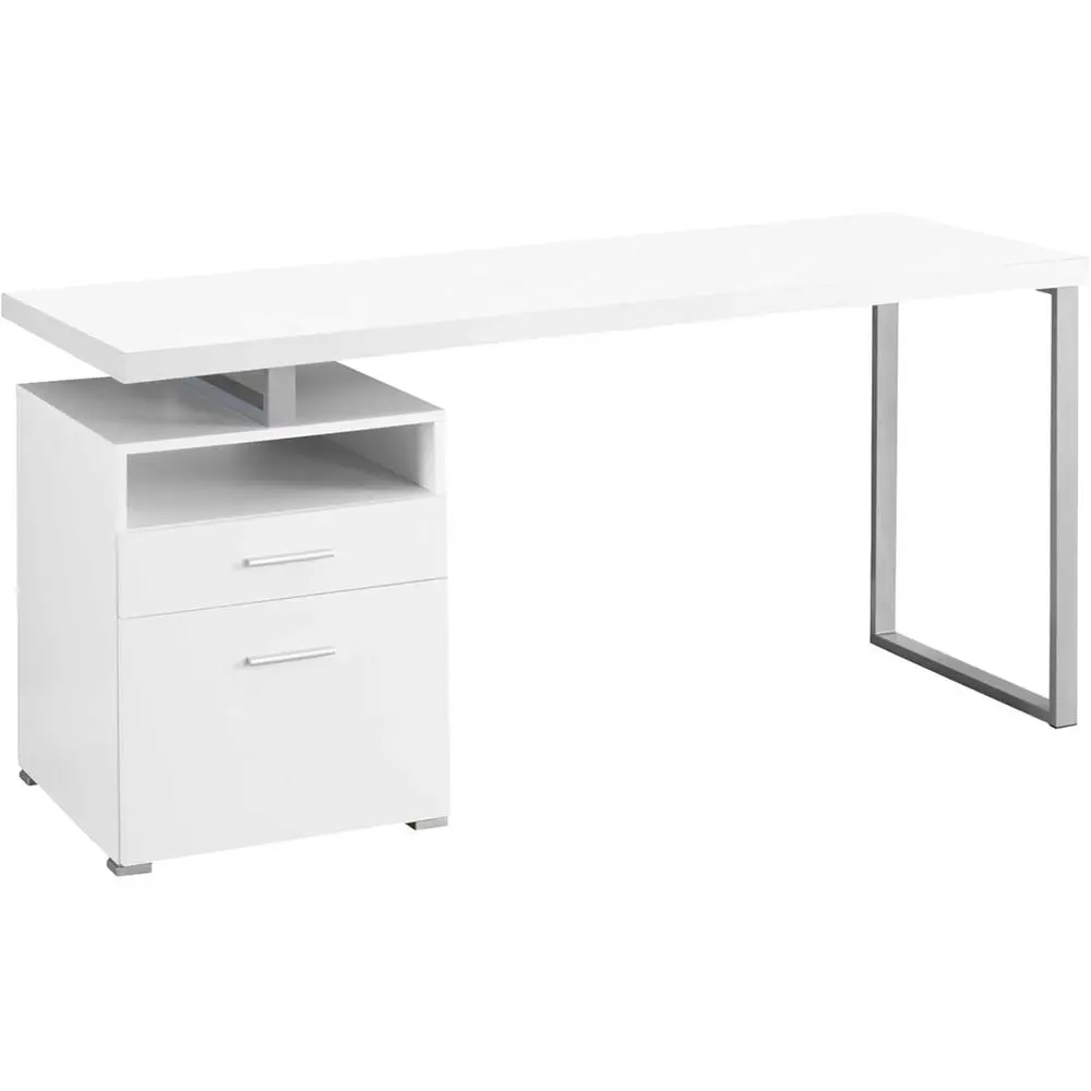 

White 60 Long Desk with Drawers and Open Shelf, Suitable for Home or Office Laptop Use, Left or Right Setup