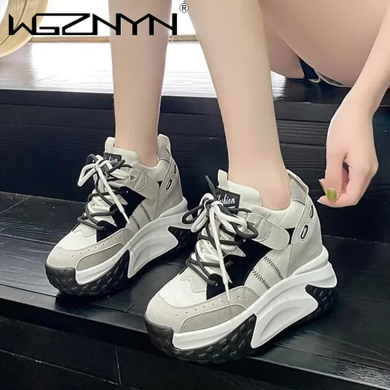 2024 Women Platform Sneakers Autumn Breathable Wedges Casual Shoes 10.5CM High Heels Thick Sole Sneakers Woman Deportivas Mujer