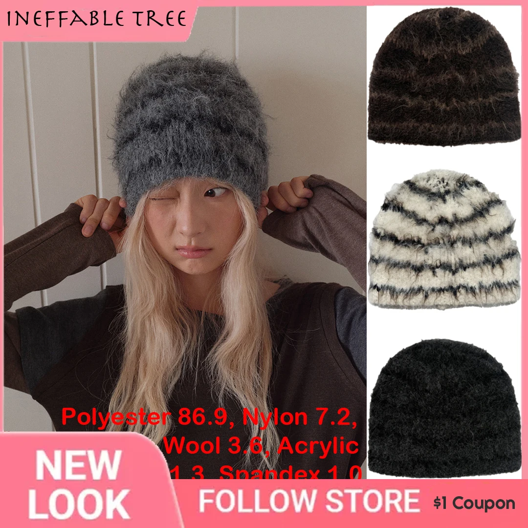INS Wool Blended Irregular Striped Woolen Soft Hat for Women Men Winter Korean Velvet Knitted Fluffy Skullies Beanies Cap Gorra