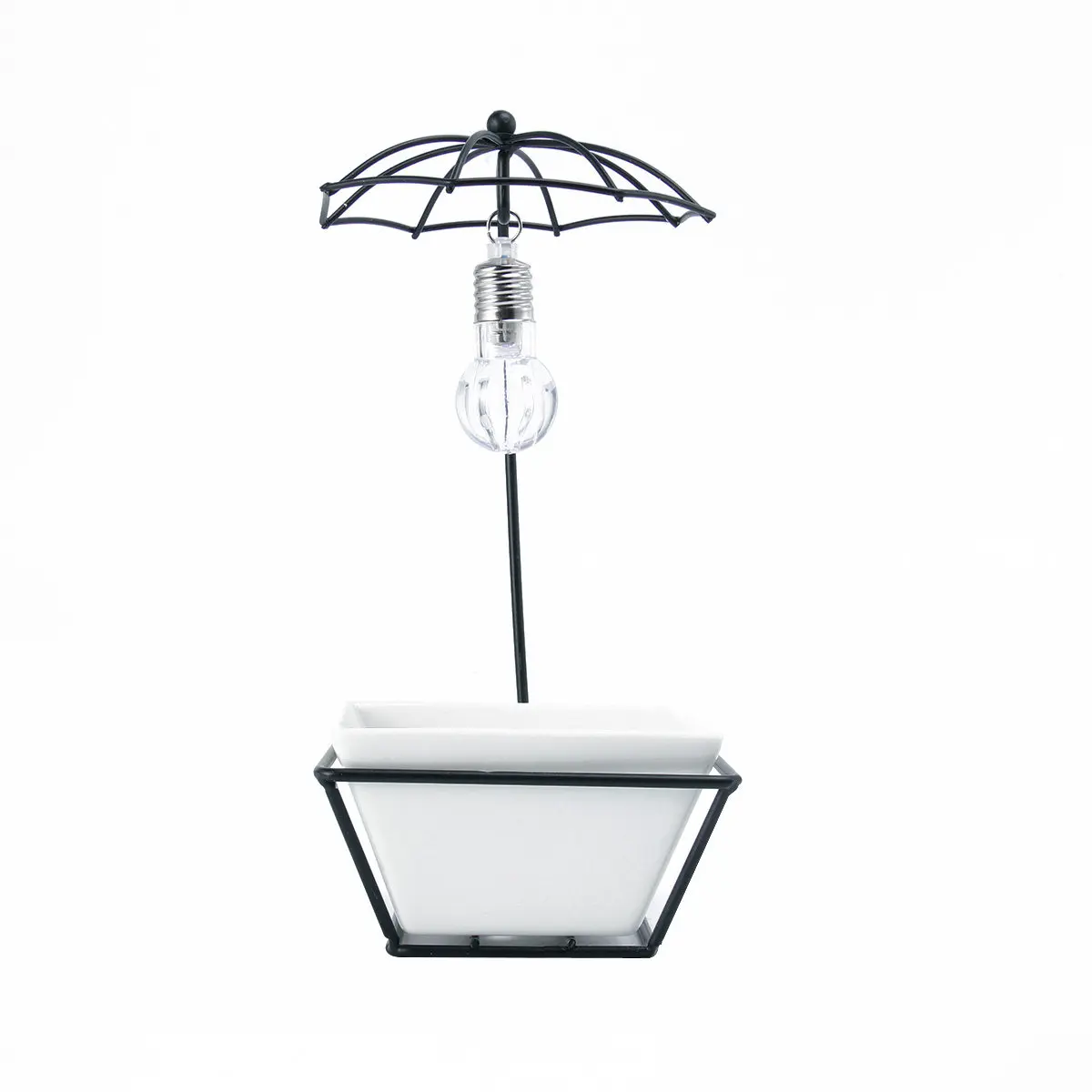 1Set Creative Light Bulb Succulent Planter Ceramic Flower Pot Black Iron Rack Mini Bonsai Storage Container Home Office
