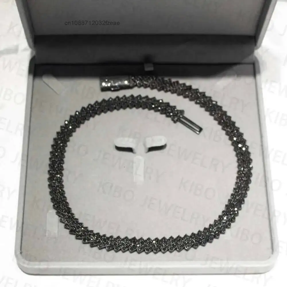 Luxury Iced Out Hip Hop Cuban Link Chains Custom Jewelry Real 925 Sterling Silver Black Moissanite Diamond Cuban Chain.