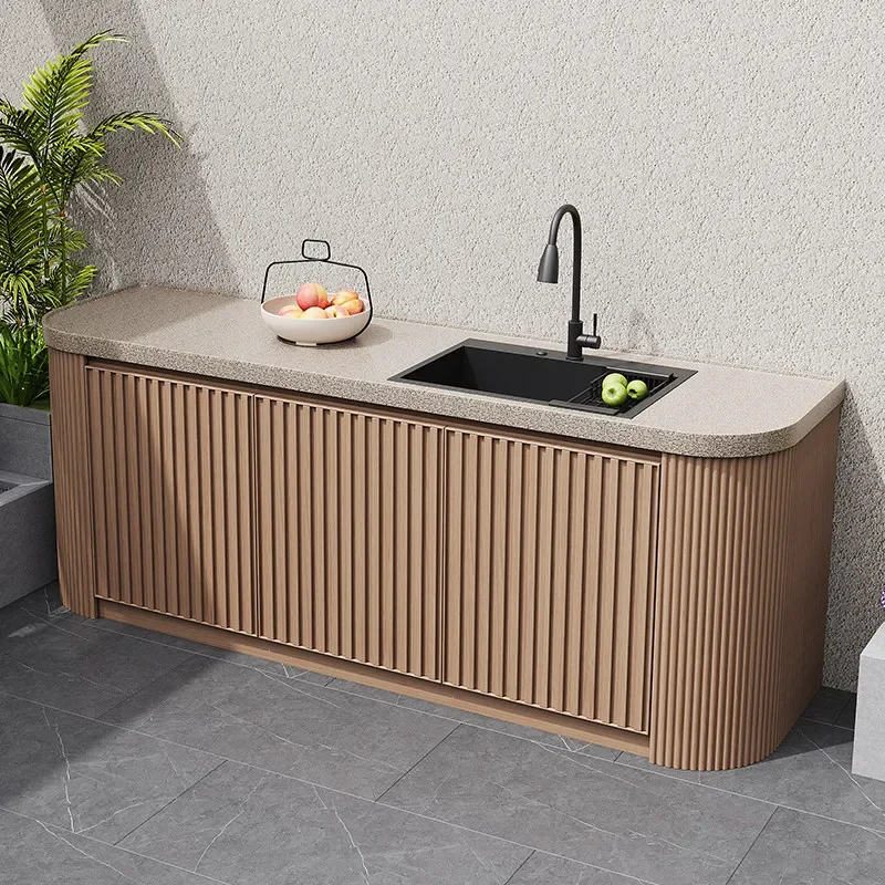 DSA courtyard villa marble all-aluminum alloy waterproof and sunscreen curved integrated cabinet operation table storage table