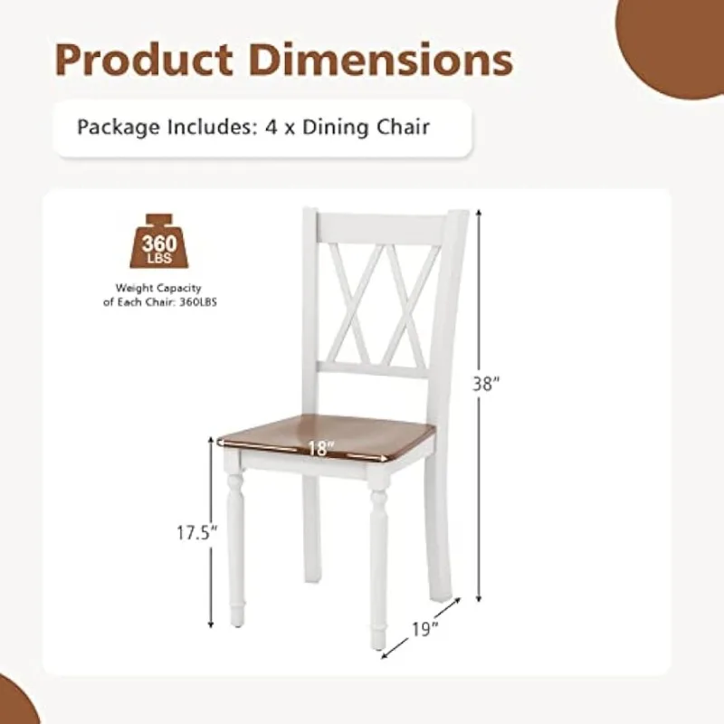 가정용 식당 의자 세트, 흰색 목재 농가 주방 의자, 고무 목재 시트, 아카시아 목재 다리, 4 개