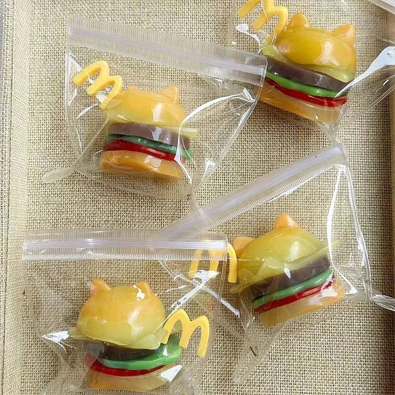 Tête de chat de dessin animé mignon, nourriture délicieuse, Hamburger, jouet TPR, anti-Stress, pincement, musique, Fidget, cadeaux d'anniversaire