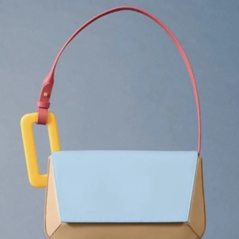 

Geometric Buckle Small Square Bag Women's Contrasting Color New Niche Design High-end Solid Color Shoulder Bag Diagonal Cross