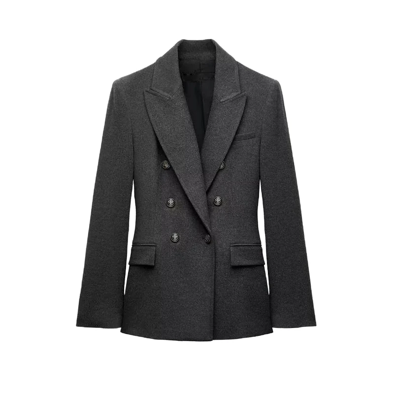 Nuovo Autunno Inverno delle Donne Pendolari Sle Lungo Sve oulder Pad Doppio Bottone Vestito Jaet Colletto Flip Slim Fit Cinese Made