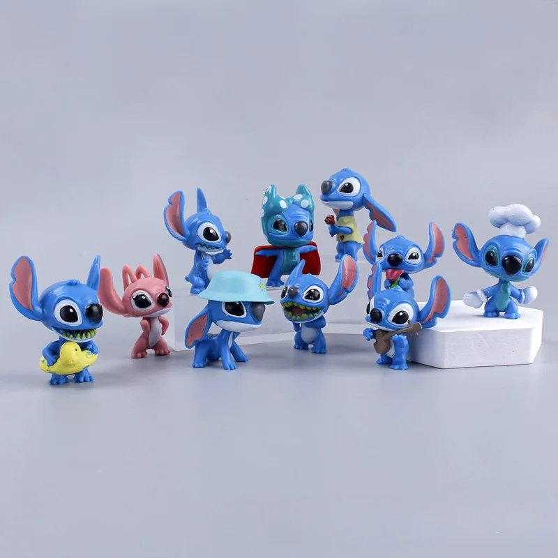 Poupées de dessin animé Disney Stitch, figurines d'action, CAN o & Stitch, accessoires automobiles, cadeaux de décoration de gâteau, ensemble de 1 à 10 pièces