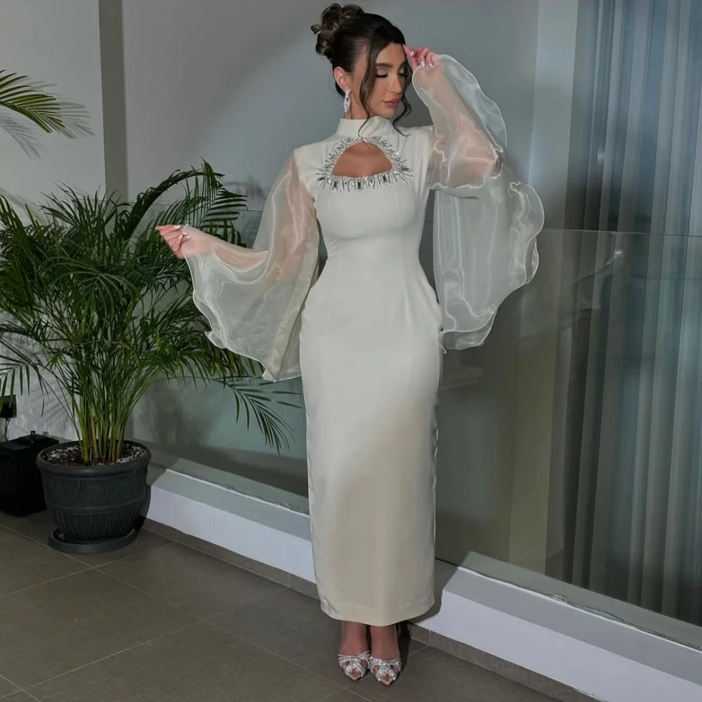 Contessa Dubai White Sequins Bell Sleeves Wedding Dress Strapless vestidos de noche Ankle-Length فساتين سهرة Customized 2025