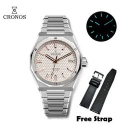 Cronos Orologio da uomo di lusso per uomo 39mm Skyline PT5000 SW200 Movimento automatico Orologi da polso Zaffiro 10ATM Trasparente posteriore L6028M