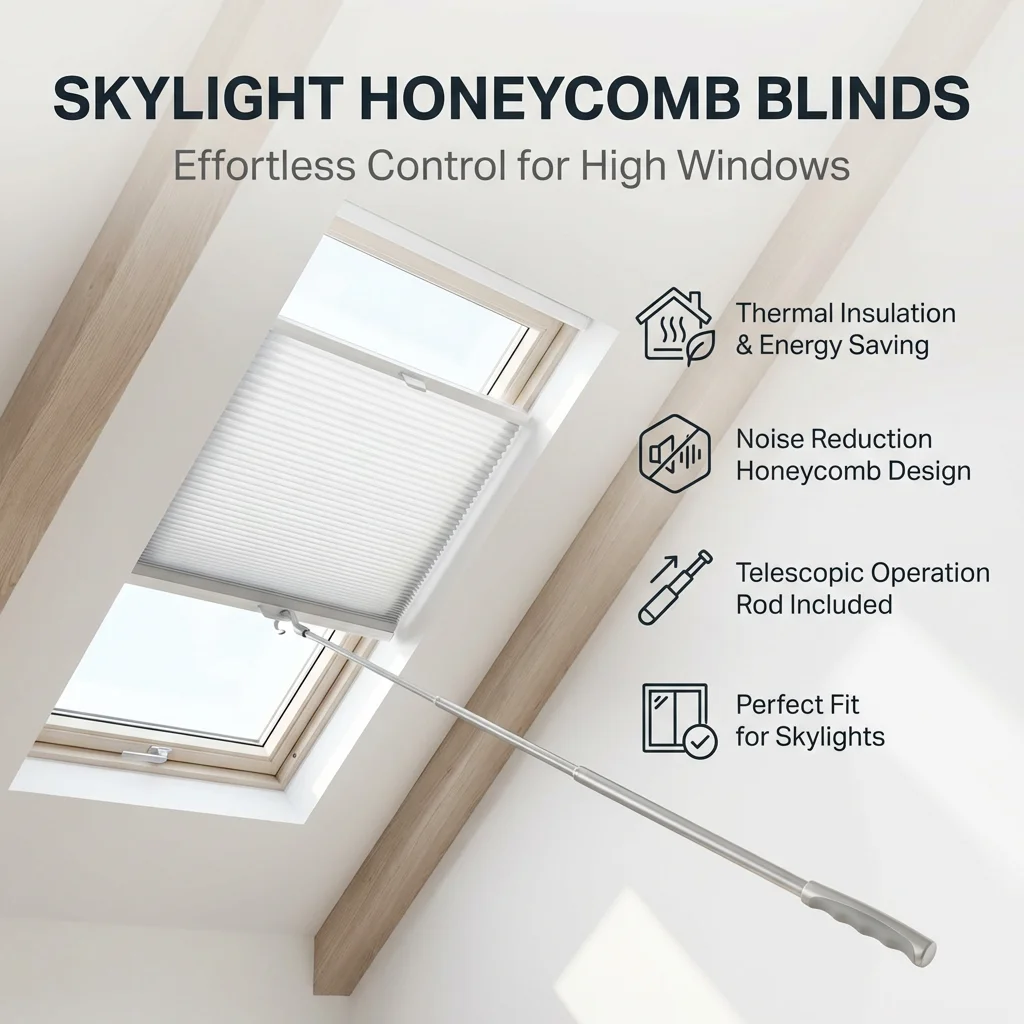 2026 Hot Sale Heat Insulation And Noise Reduction Adjustable Lever Control Manual Skylight Honeycomb Blinds For Roof Windows