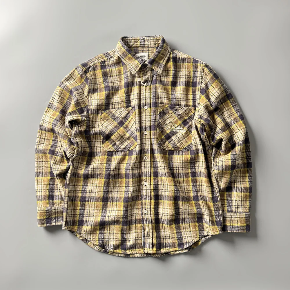 

Мужской открытый кардиган в клетку с длинными рукавами, винтажной вышивкой, из дышащей фланелевой ткани, в городском стиле