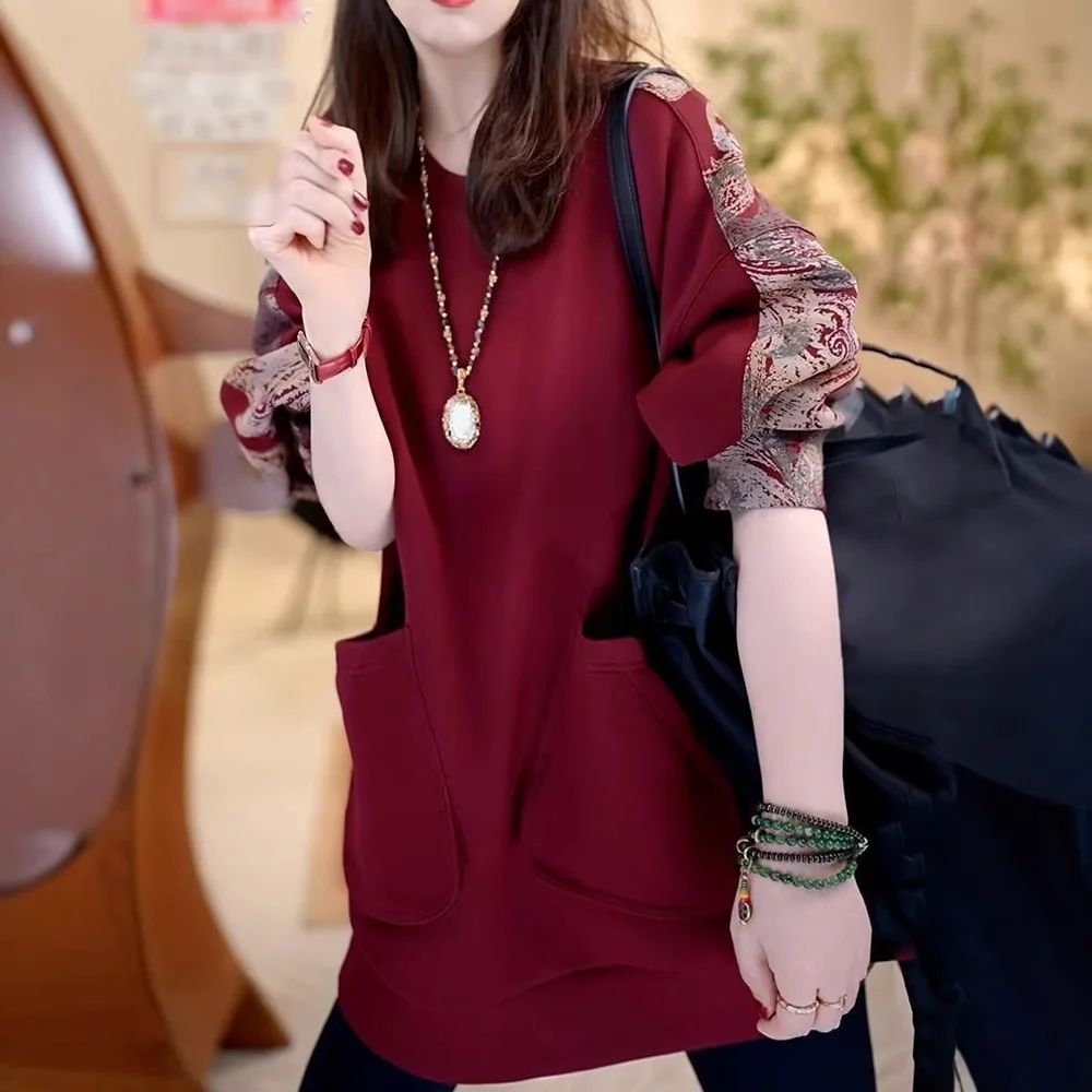 2025 봄/가을 신상 한국 패션 라운드넥 풀오버 중간 길이 스웨트셔츠 (캐주얼 & 데일리룩)