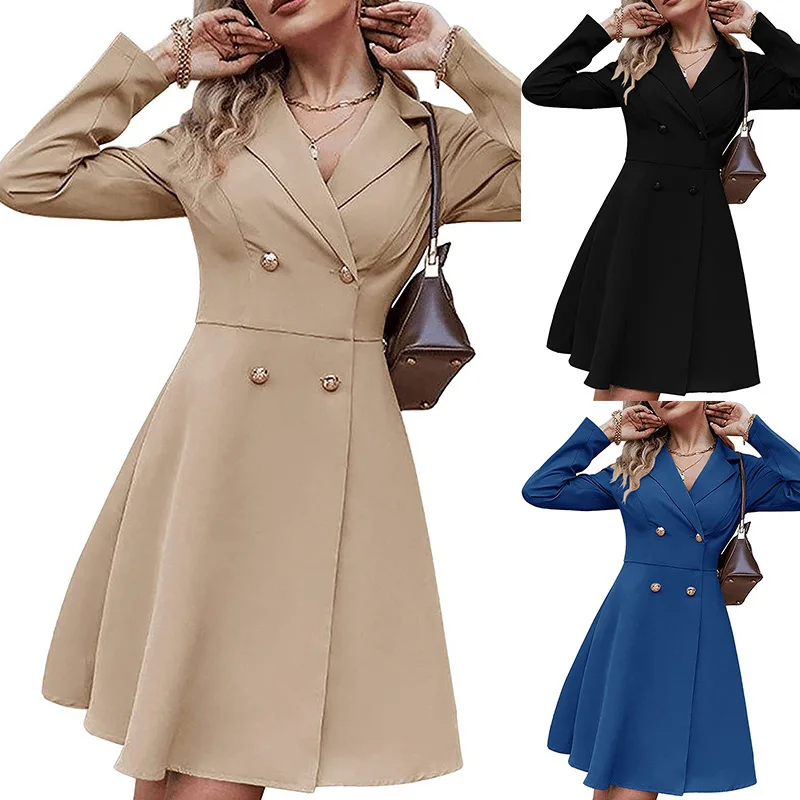 

Women's Double-Breasted Trench Coat Solid Color Slim Fit Long Sleeve Spring Autumn Fashion Outerwear European American Style