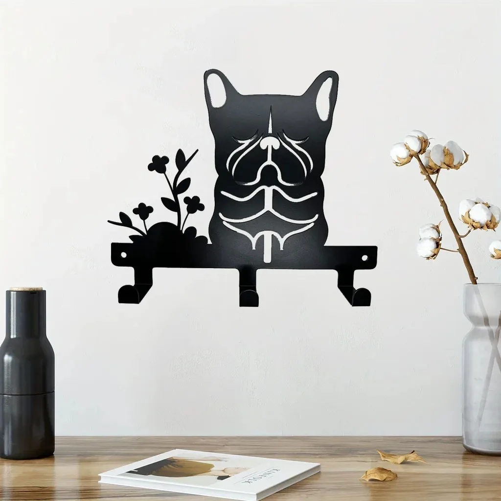 

Crafts 1pc Bulldog Metal Wall Mounted Rack With 3 Hooks, Wall Hanging Hooks, Decorative Organizer Rack Towel Rack