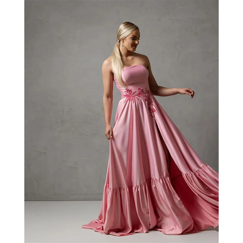 

Sexy A-line Strapless Casual Evening Dress Applique Draped Pleat High Quality Fashion Prom Dress Customize Special Occasions