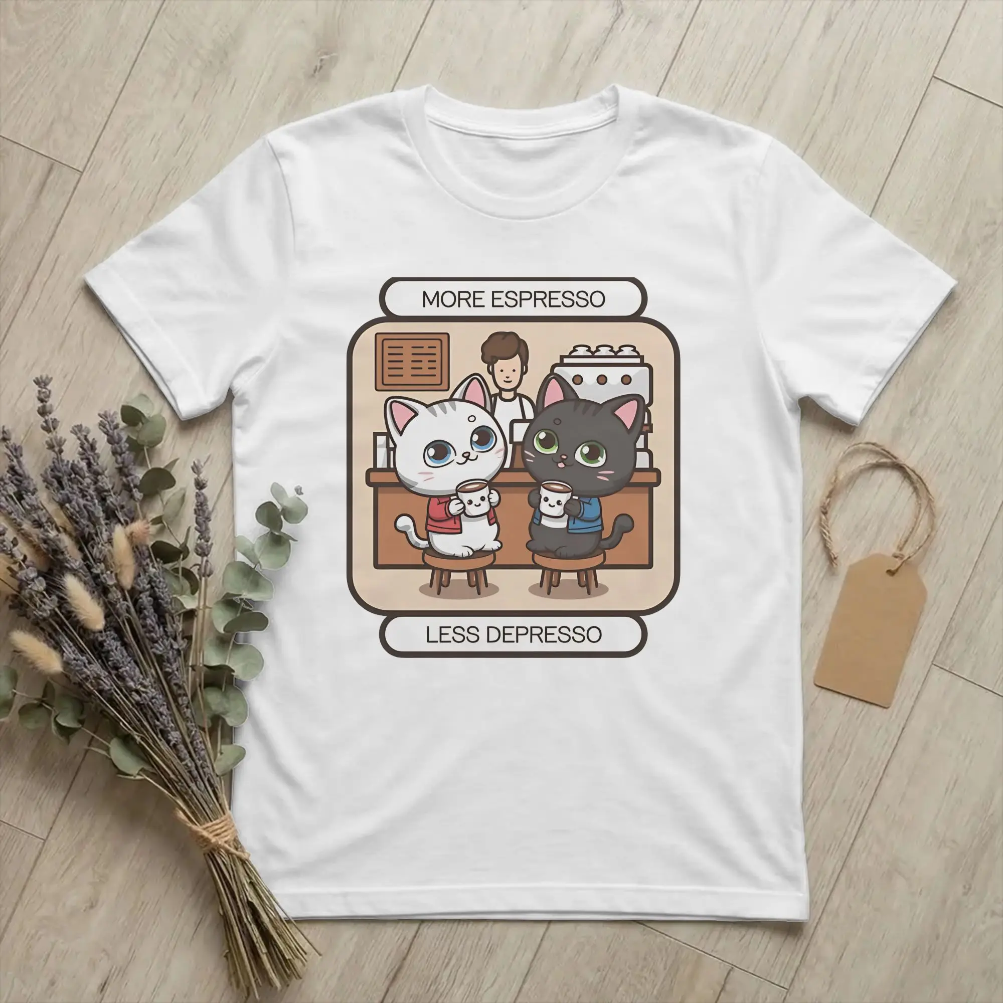 More Espresso Less Depresso Humor T Shirt 100% Cotton Leisure T-Shirts Round Collar  Tee Shirt Short Sleeve Clothing Gift Idea