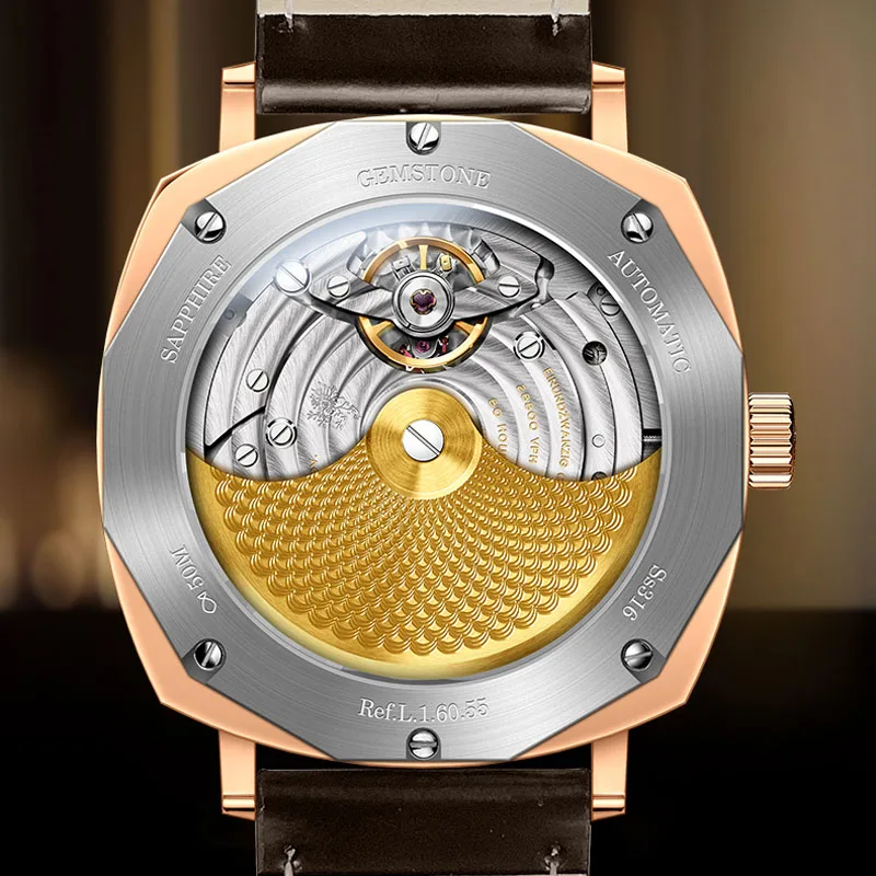 Lobinni reserva de energia 80 horas relógio mecânico automático masculino design quadrado dial vidro safira pulseira couro azul relógios masculinos