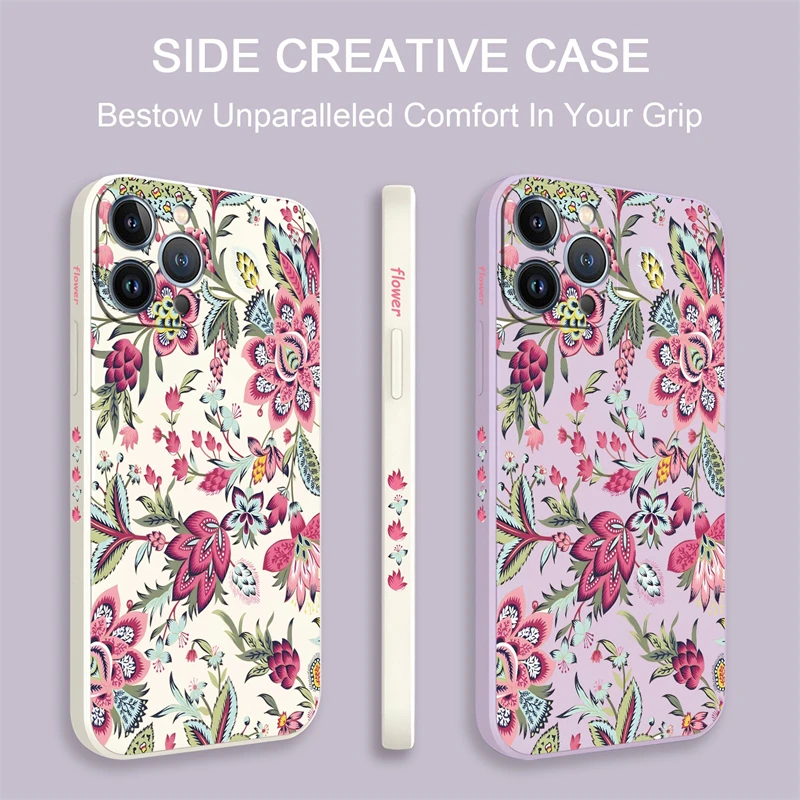 Bright Flowers Pattern Case For iPhone 13 15 14 11 12 Pro Max Mini X XS XR 7 8 Plus SE Shockproof Silicone Soft Phone Cover Capa