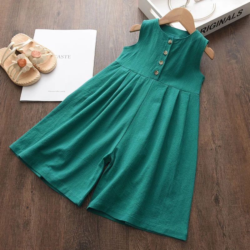 Kinder Mädchen Overalls neue Mode Mädchen Baby lässige Bodys Kinder feste Kostüme ärmellose Kleidung 3-7y – Detail 7