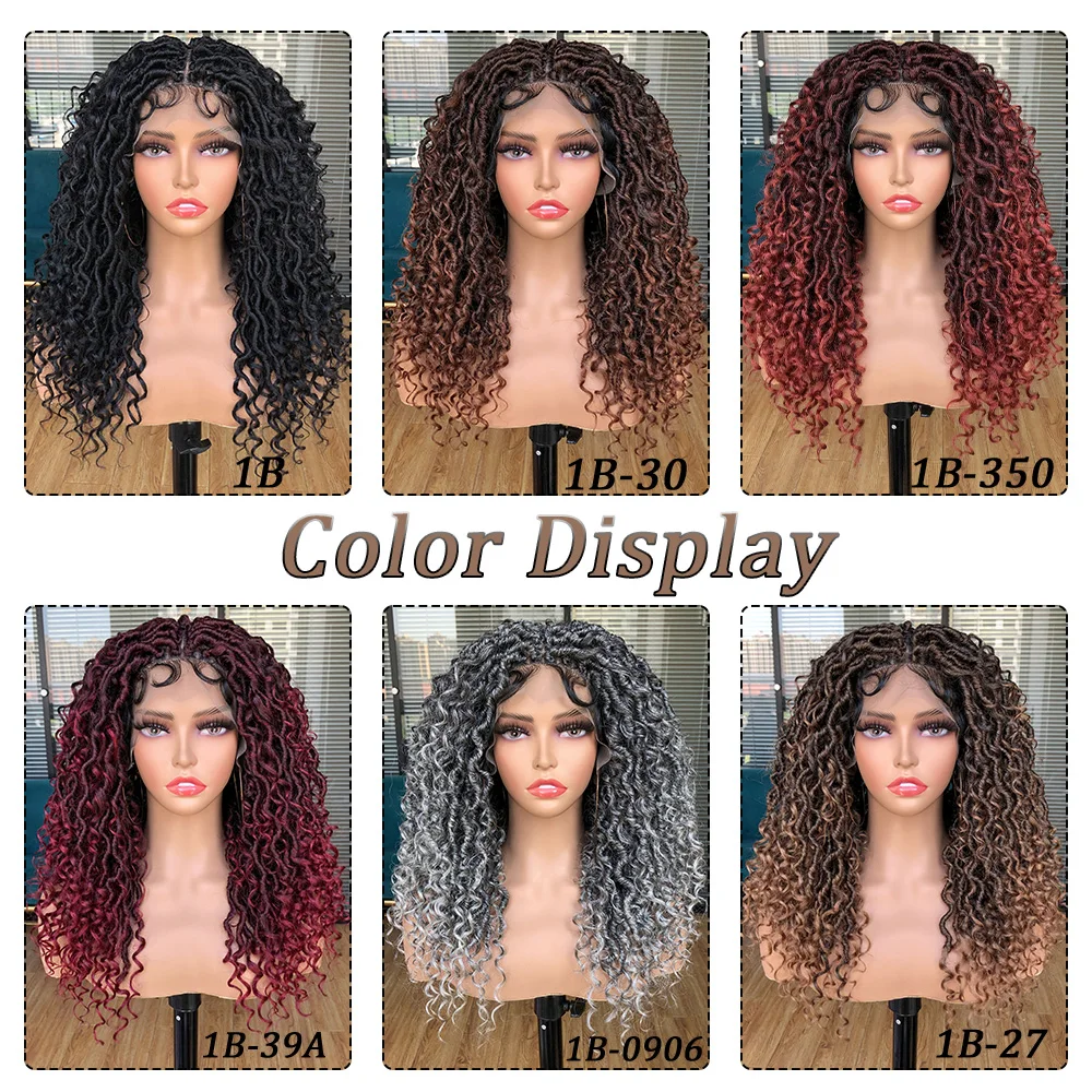 Black Faux Locs Braided Wigs Synthetic Full Double Lace Braided Braid Wig Curly Wavy Wigs for Black Women with Baby Hair