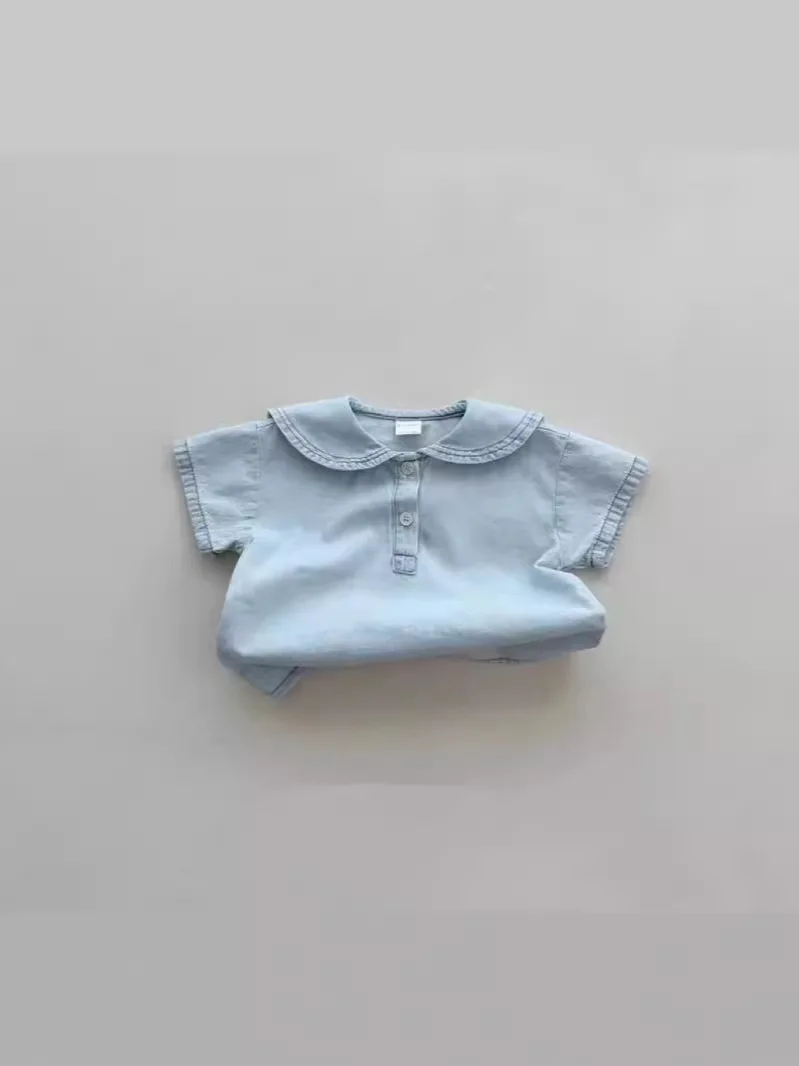 2026 Summer New Baby Short Sleeve Denim Set Infant Boy Girl Lapel Tops + Jean Shorts 2pcs Suit Toddler Casual Versatile Outfits
