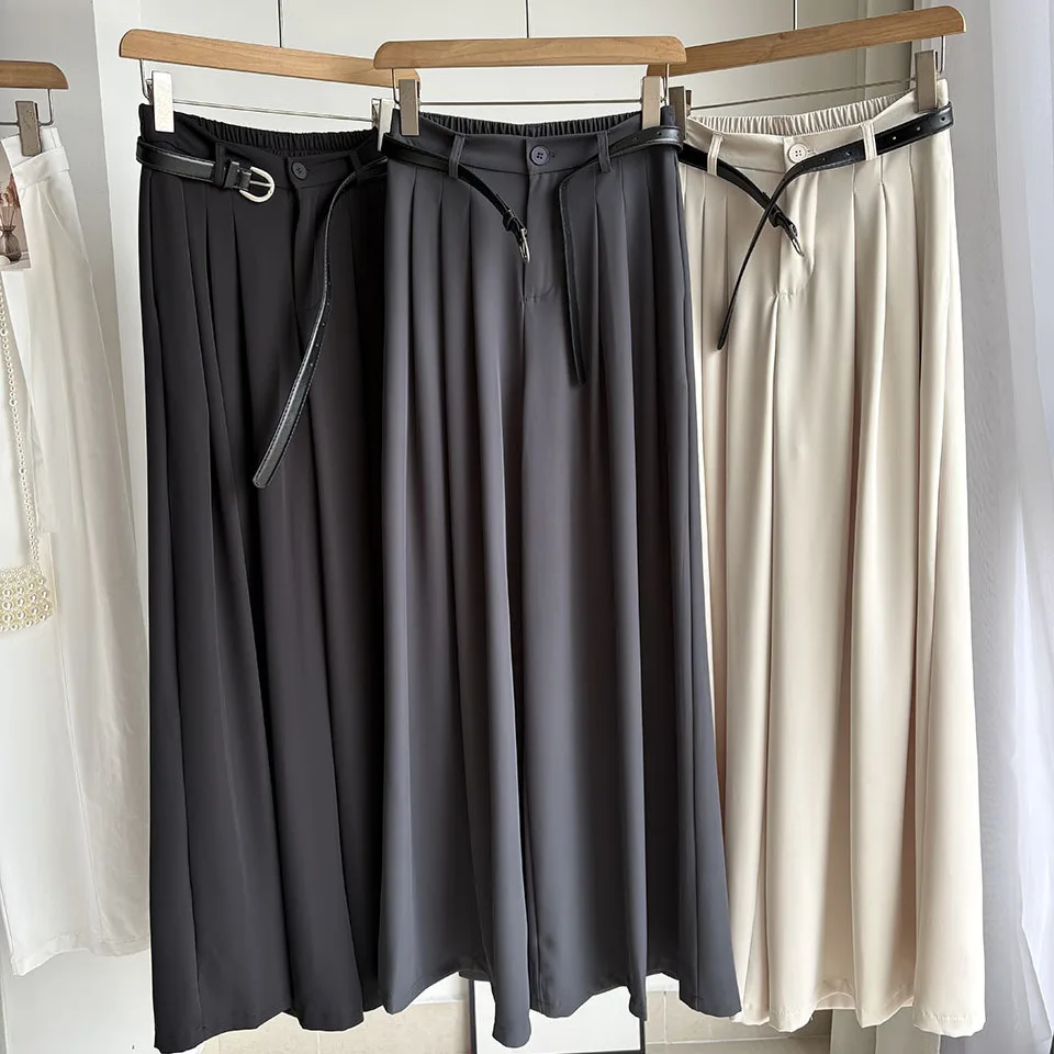 Grey High Waist Wide Leg Suit Pants for Women Commute Casual Slimming Drapey Long Trousers Minimalist Style Summer Fashion