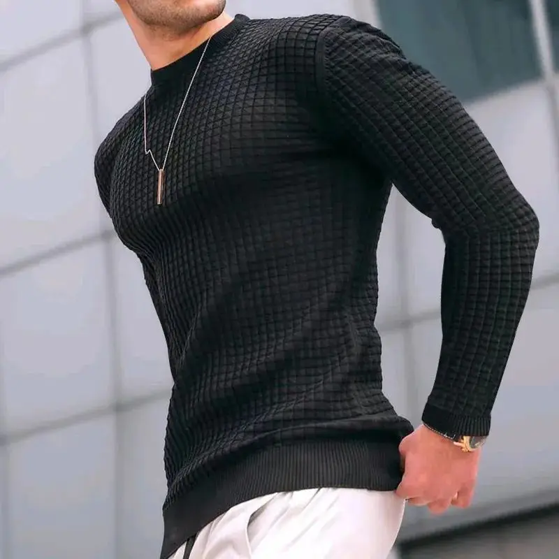 

New Faion Men's Casual Long Sve Slim Fit Basic Knitted Sweater round Ne Youthful Vitali Sle Overhead Wearing