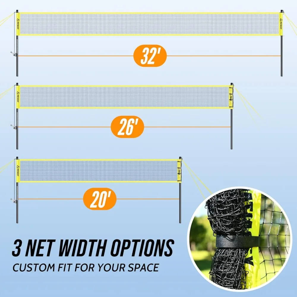 Sistema di rete da pallavolo e badminton da esterno regolabile per giochi in cortile e in spiaggia con pali in alluminio