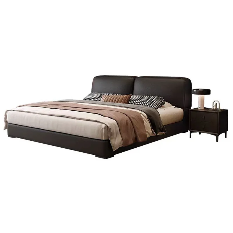

Big black cow Italian minimalist leather bed modern minimalist 1.8 meters double bed master bedroom storage queen bed wedding be