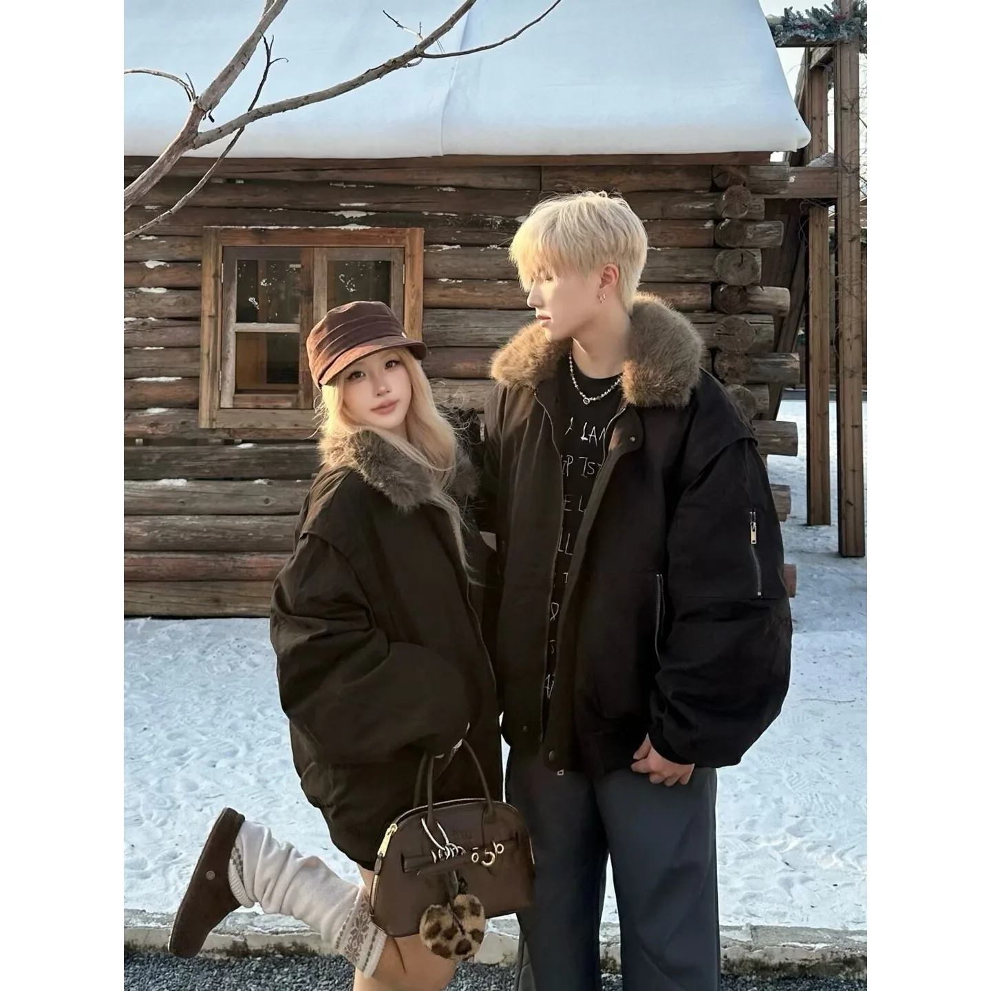 

Men's Thickened Cotton Jacket Quilted Coat with Detachable Large Fur Collar Autumn Winter Warm Casual Outerwear Coat