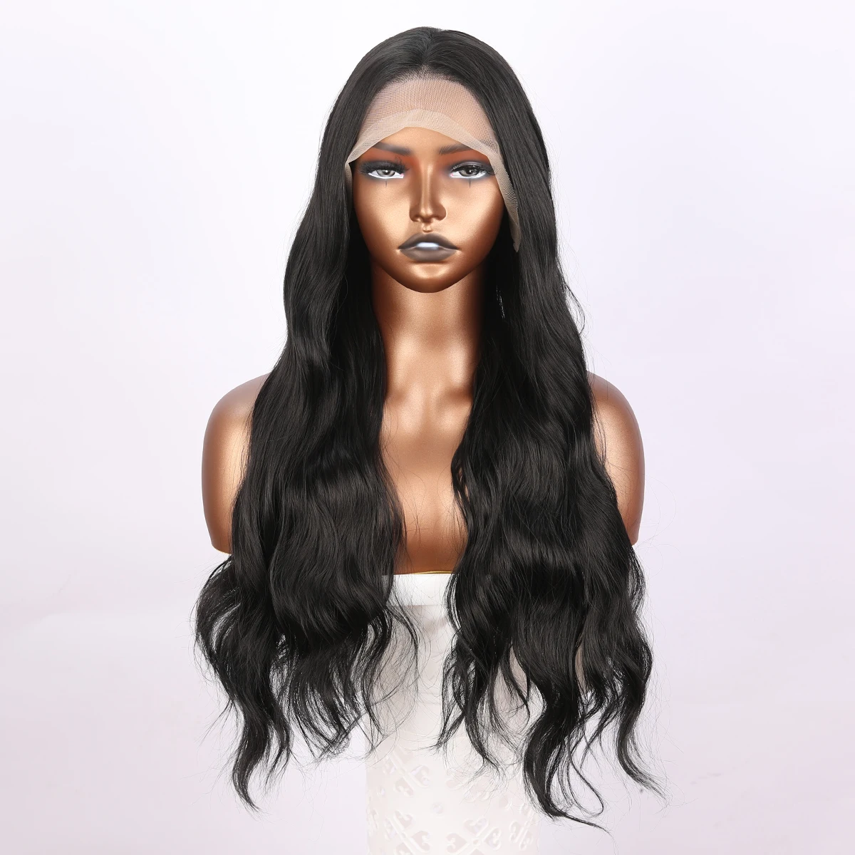 For Black Women 28 inch 13x4 Handmade Lace Black Large Wave Wig With Loose Wave Front Natural Ventilation Suitable