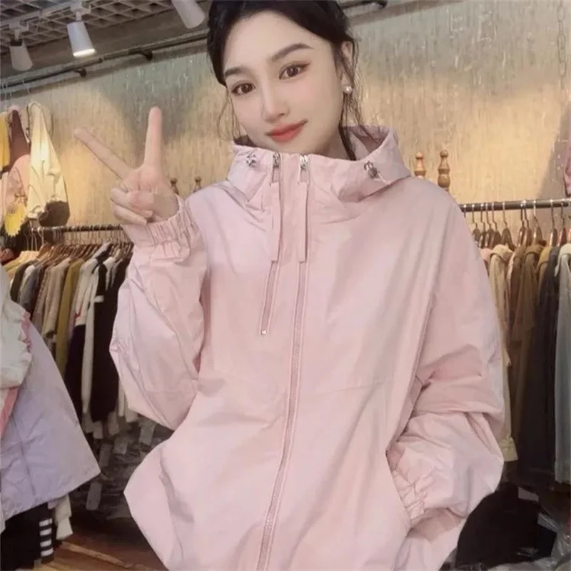 Ladies Long Sleeves Stormtrooper Coat 2025 Female Fashion Solid Color Jacket Spring Autumn Women Hooded Double Zipper Outwear