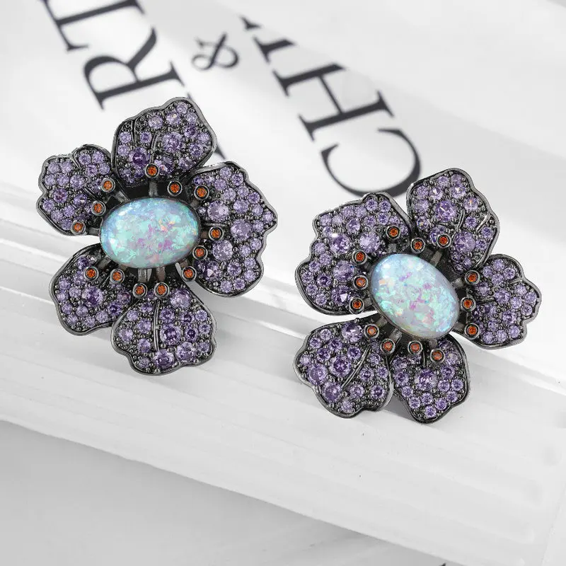 

Bilincolor Fahion Luxury Purple Flower Earrings Dangling for Women