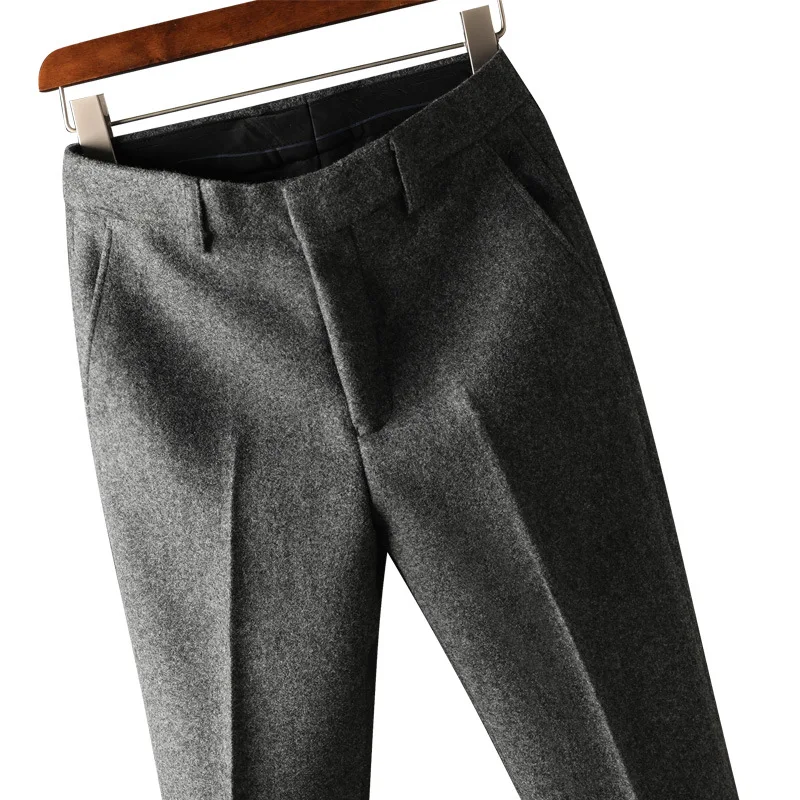 Pantalon droit imbibé de laine pour hommes, pantalon formel masculin, mode décontractée d'affaires, haute qualité, automne, hiver, nouveau