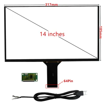 14 inch 317mm*185mm universal multi touch capacitive digitizer touch screen panel glass with USB driver board converter