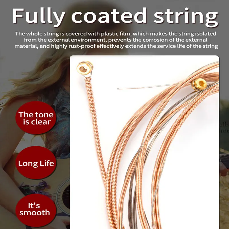 Ultra-thin Coated Acoustic Guitar Strings, Road Dog, Folk, 1 Set of 6 Long Life, Perfect Voice