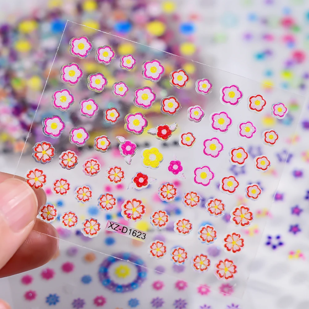 30sheets Cute Floret Self Adhesive Nail Stickers Jelly Colorful Bow, Flowers Clover Nail Art Slider DIY Child Kawaii Nail Decor