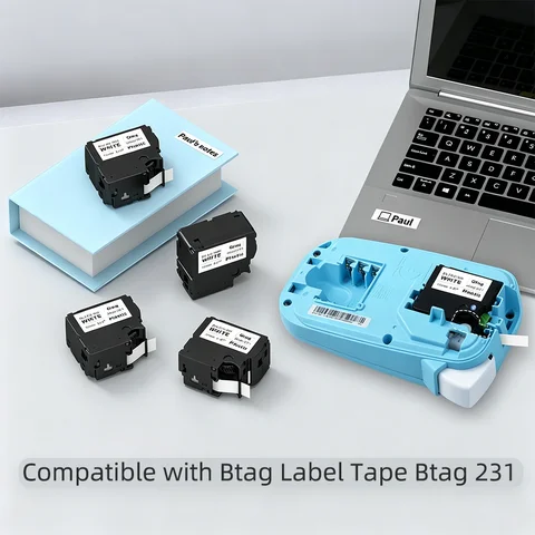 12mm Black on White Label Tape Qtag231 Compatible with Brother BTAG231 Replacement Tape for P Touch PT-N10 Label Maker