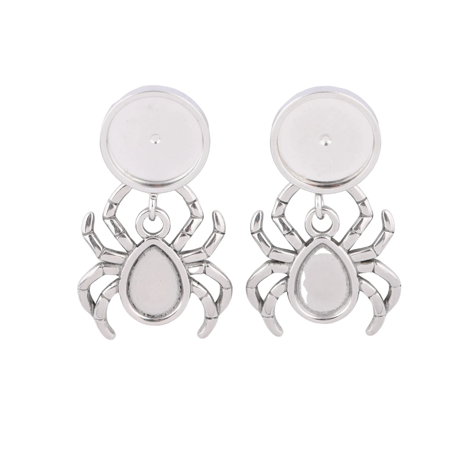 

6 шт., подходят из нержавеющей стали 12 мм, кабошон, основа для сережек, заготовки, шпильки с подвесками-пауками, серьги-подвески «сделай сам», безель, фурнитура