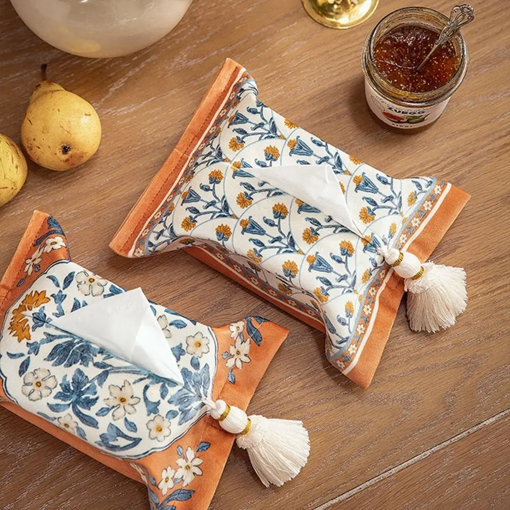 

Light Luxury 18x24cm Short Tissue Bag American Rectangle Tissue Box Holder Cotton Tassels Reusable Napkin Paper Box Bathroom