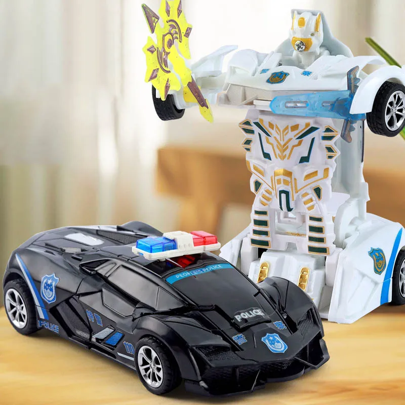 Robot de déformation de Collision à un bouton, jouet de Simulation de véhicule de Police 2 en 1, Robot de déformation de paume, figurine d'action de voiture à inertie