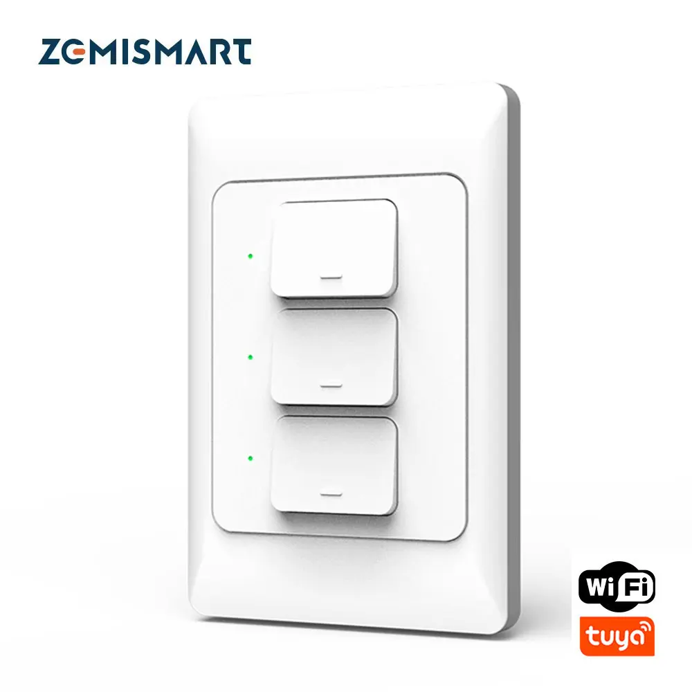 Zemismart US AU WiFi Wall Push Light Switch Work with Tuya Smart Life APP Alexa Google Home 1 2 3 Gangs Physical Switches