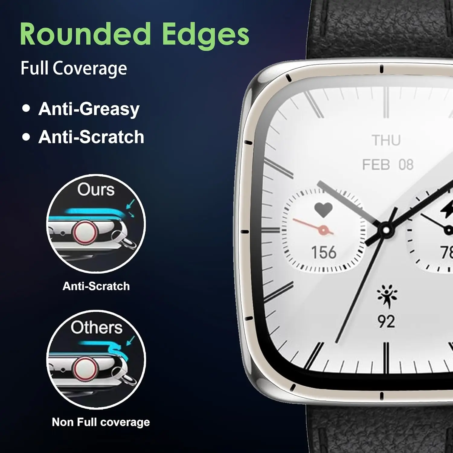 Amazfit Active 2 スクエア用スクリーンプロテクター、傷防止、3Dフルカバー、ケース対応、HDクリアカバー