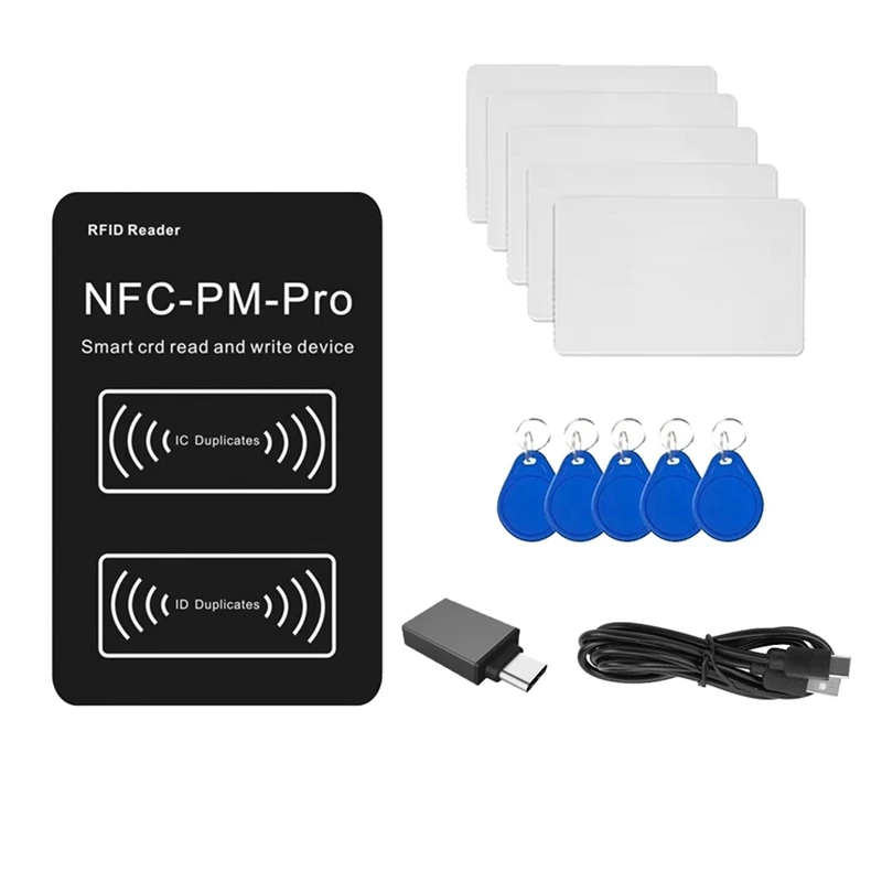 RFID Smart Chip Reader PM PRO Decoder+5XUID Card+5XCUID Keychain NFC Key Copier 13.56Mhz 125Khz Badge Write Token Clone