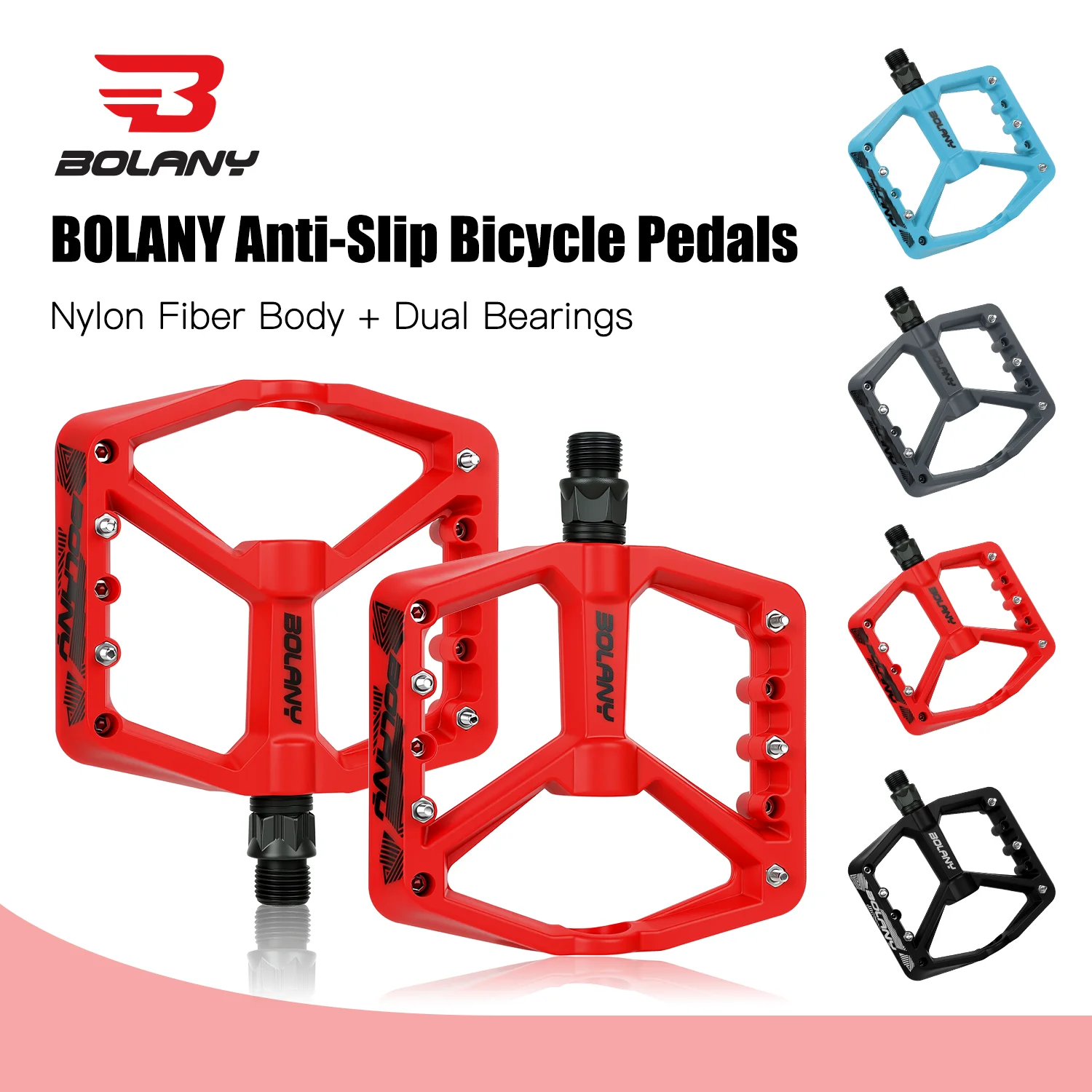 

BOLANY Anti-slip Nylon Bicycle Pedals with Bearing 10 Pegs Ultralight MTB Road Bike Lubrication Pedal Bicycle Accessories