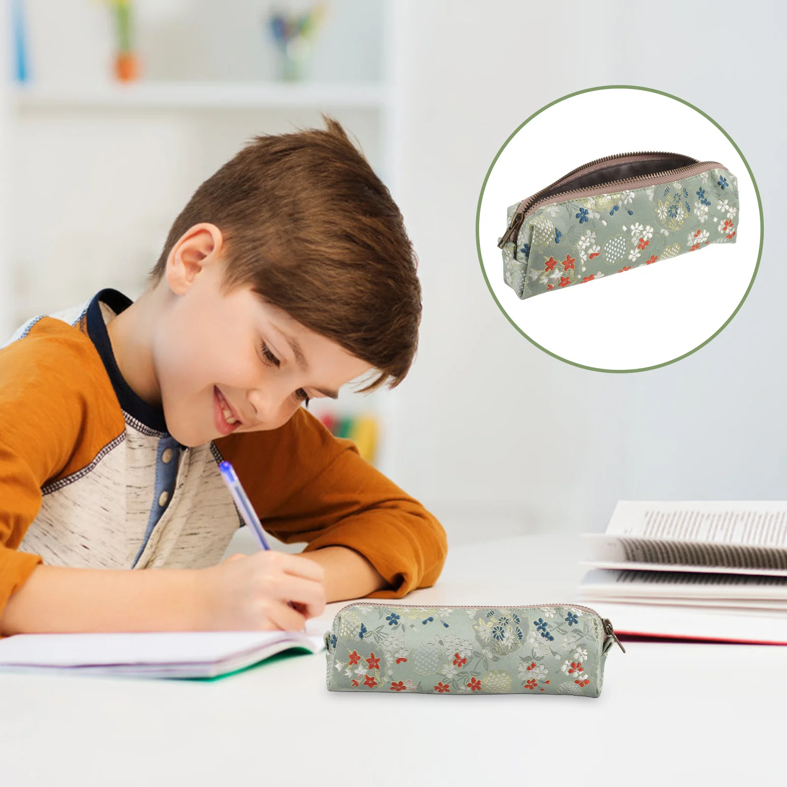 حقيبة القلم المحمولة الأرجواني الصفصاف التطريز مقلمة سعة كبيرة للطلاب ماكياج قلم رصاص المنظم حقيبة أدوات مكتبية المدرسة