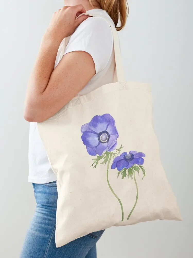 

hand painted blue purple anemone flowers watercolor Tote Bag Lady bags canvas tote bag Shopper bag tote canvas